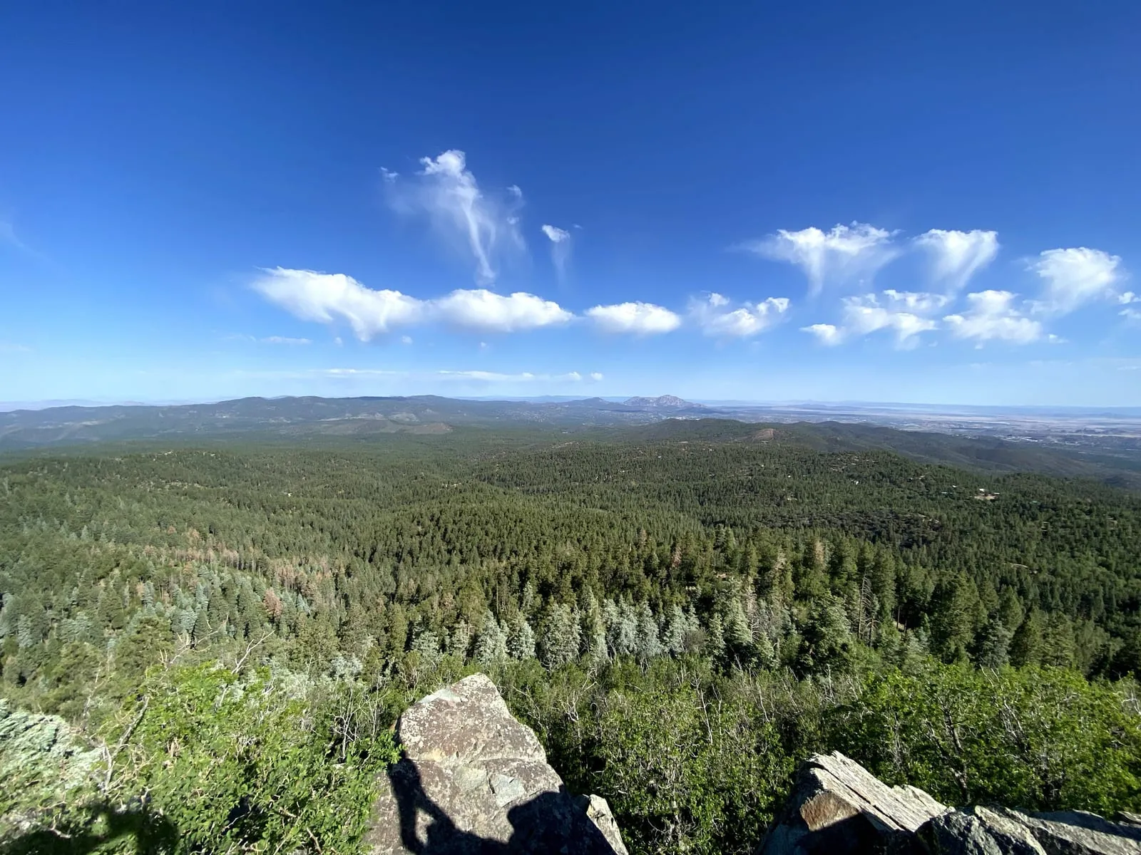A wide view over the pine forest and distant ranges from a Prescott overlook